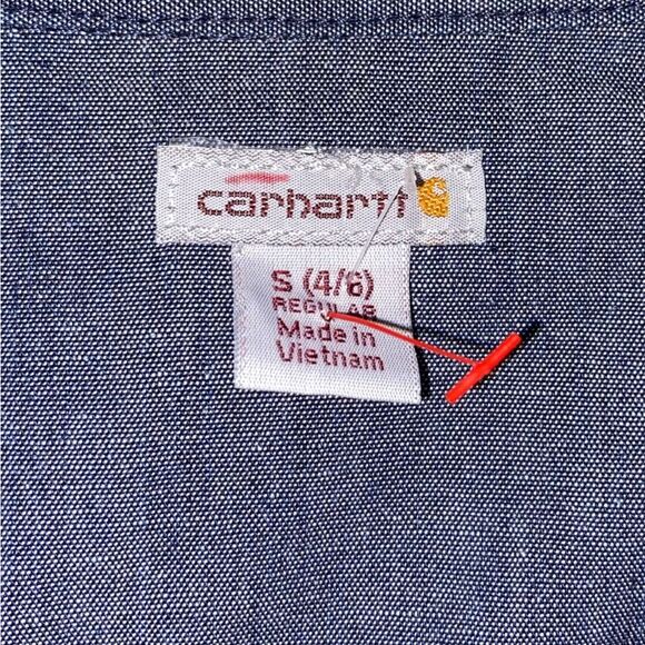 Carhartt Womens Small Long Sleeve Half Button Collared Denim Blue Chambray Shirt - Picture 3 of 4